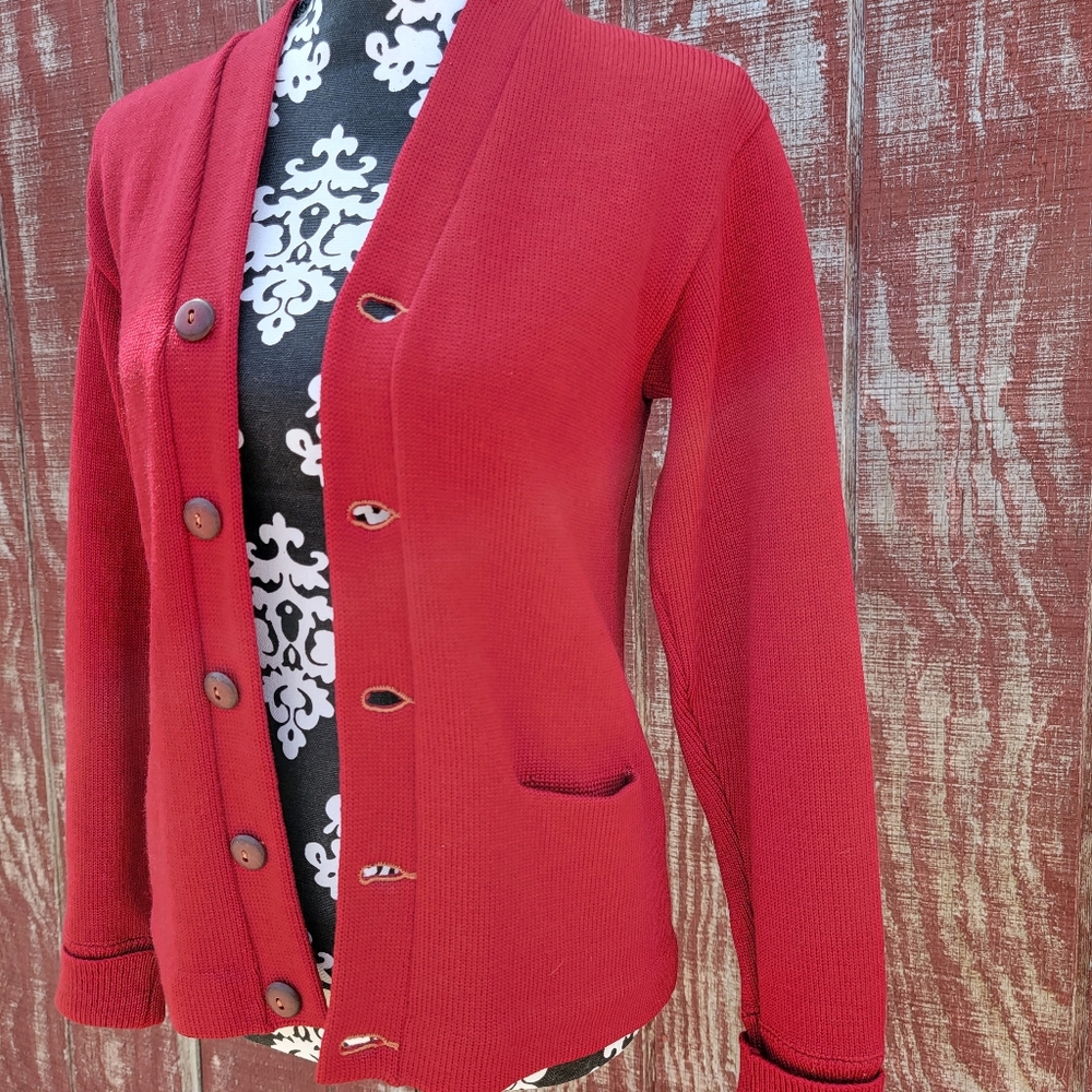 Vintage 1950s Lasley Knitting Co Pure Virgin Wool Seattle Red Cardigan Sweater